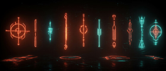 Magical glowing runes on a dark background evoke ancient power and mystery