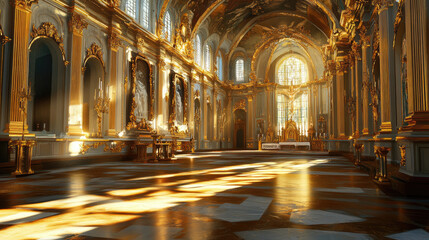 Fototapeta premium Grand and Opulent Interior of a Historical Palace with Sunlight