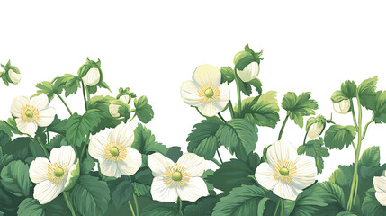 Obraz premium A vibrant illustration of flowering plants with green leaves, showcasing nature's beauty.
