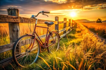 Fototapeta premium Rustic Charm: Old Bicycle in a Farm Field - Vintage Countryside Scene