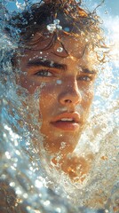 Water, Face, Splash, Wet, Portrait, Blue, Drops, Light, Summer, Hair