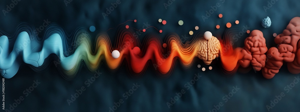 Poster visually striking 3d depiction of brainwave patterns at varying frequencies representing different s