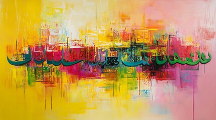 Abstract Colorful Painting With Arabic Calligraphy