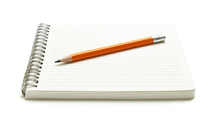 a spiral notebook with a pencil on a white background