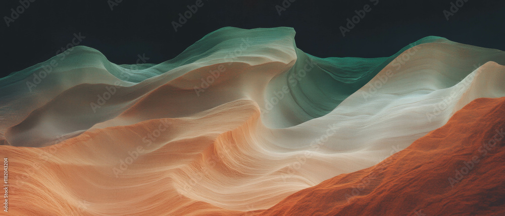 Poster Waves of windblown sand create stunning patterns in an arid desert landscape