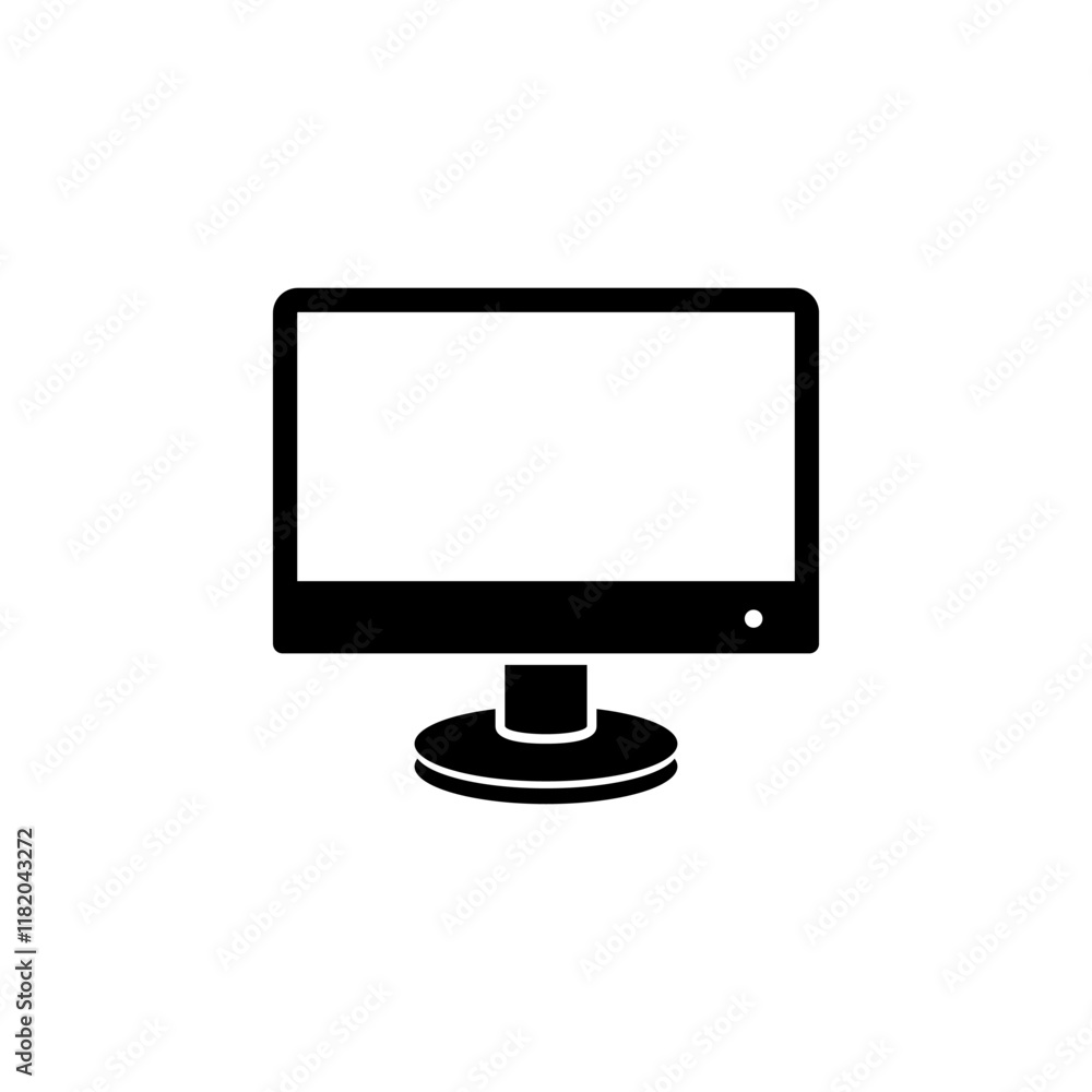 Aufkleber widescreen computer monitor, monoblock solid flat vector icon isolated on white background.