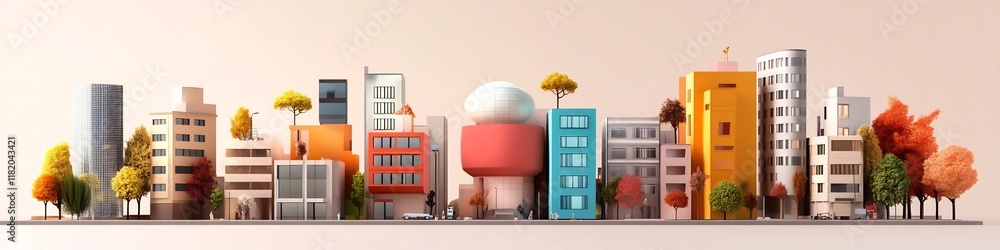 Poster a captivating depicting a stylized abstract cityscape featuring a diverse representation of various 