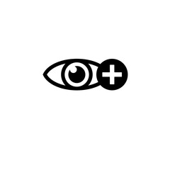 Human Eye with Plus, Farsighted Vision, Hyperopia Solid Flat Vector Icon Isolated on White Background.