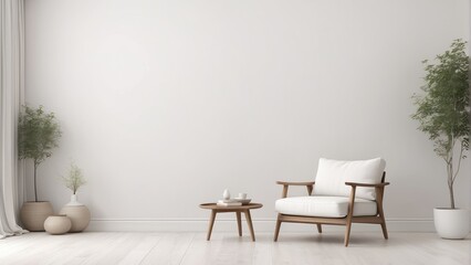 Modern room ,minimalist interior with chair on empty white and cream color wall background