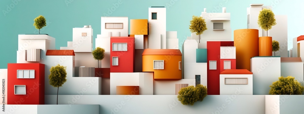 Poster a captivating that showcases the diverse architectural features and patterns commonly found in moder
