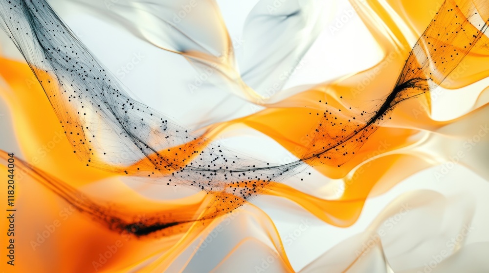 Poster vibrant abstract design of overlapping waves with geometric network minimalist style soft movement h