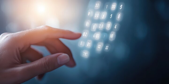 Hand Touching Digital Keypad with Glowing Buttons