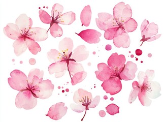 Watercolor Cherry Blossom Flowers and Petals
