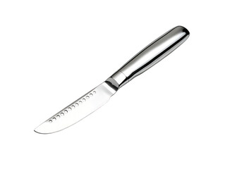 Fototapeta premium Gleaming metal knife against a dark background, study in sharpness and design