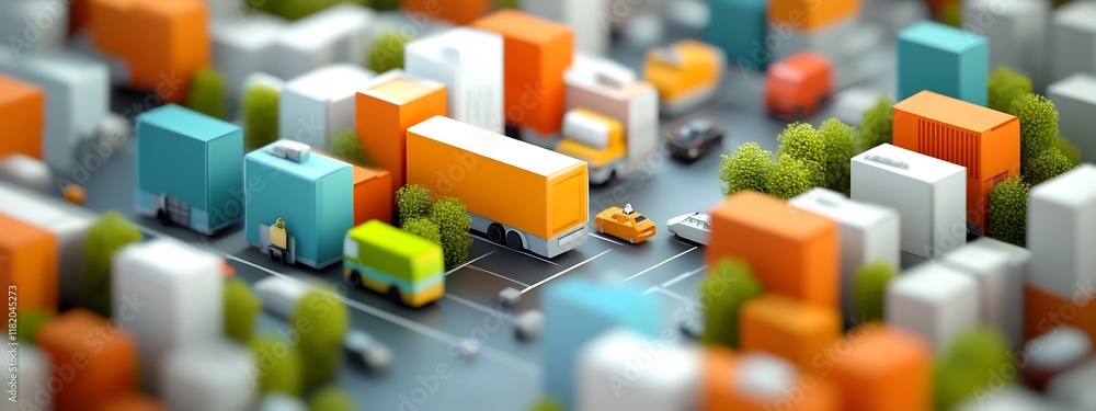 Poster visualizing the frequency distribution of traffic patterns in a 3d rendered city landscape showcasin