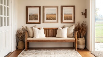 Cozy and Inviting Entryway with Natural Elements and Warm Decor