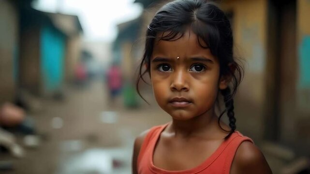 A young girl in a poor slum highlighting social inequality