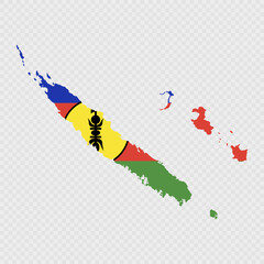 Obraz premium New Caledonia map silhouette with flag.