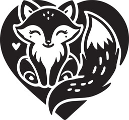 Fox with heart silhouette
