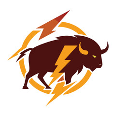 Bison with thunder logo design.