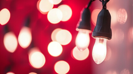 Obraz premium Soft red and white bokeh background with glowing lights creating warm atmosphere. Perfect for festive or cozy settings