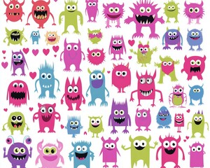 Cute Monsters and Hearts Construct a Modern Valentine's Day Love Collection