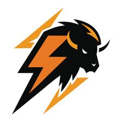 Bison with thunder logo design.