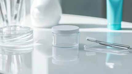 Clear Container and Tools on a Bright Surface