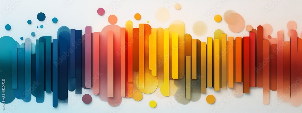 Poster vibrant of an infographic visualizing the frequency distribution of the visible color spectrum throu