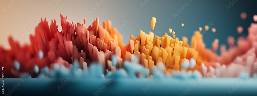 Poster vibrant 3d visualization of academic publication frequency distribution in a field of study colorful