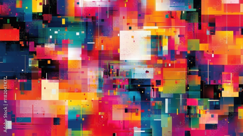 Poster vibrant abstract digital glitches with fragmented shapes virtual gallery digital art colorful enviro