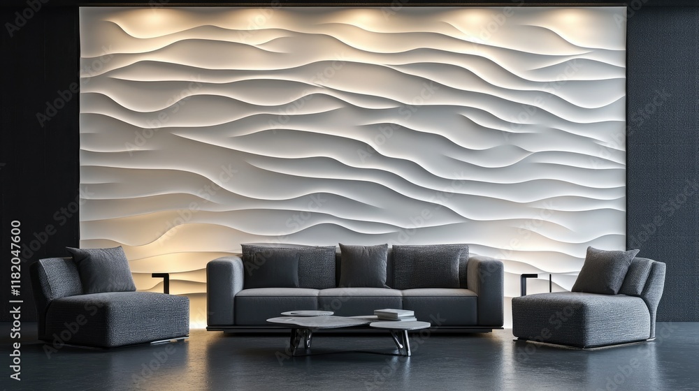Poster abstract 3d wall panel design with a seamless white wave pattern and subtle contrasts between light 