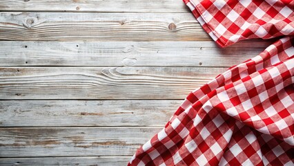 Rustic Red Checkered Tablecloth on White Wooden Background - Panoramic Stock Photo