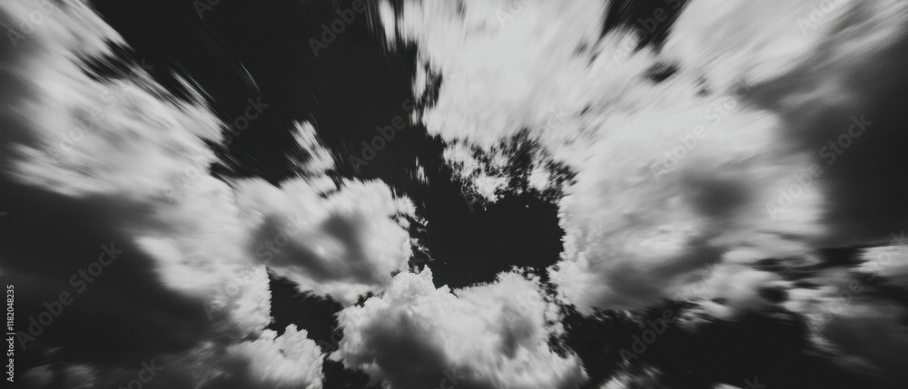 Poster Long exposure of clouds in motion creating dynamic white and gray streaks in the sky
