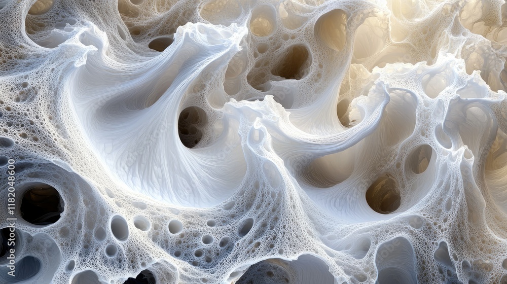 Poster abstract design of 3d white wave-like patterns with a continuous flow and contrasting highlights and