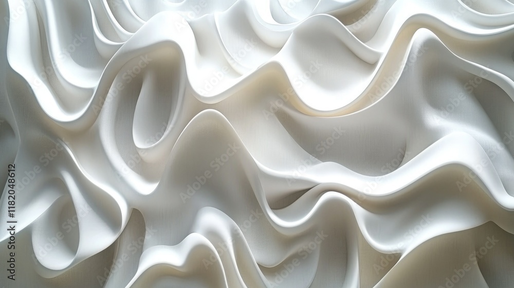 Poster abstract design of 3d white wave-like patterns with a continuous flow and contrasting highlights and