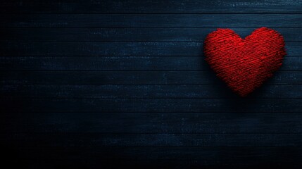 Red Heart Made of Twine on Dark Wooden Background for Love Theme