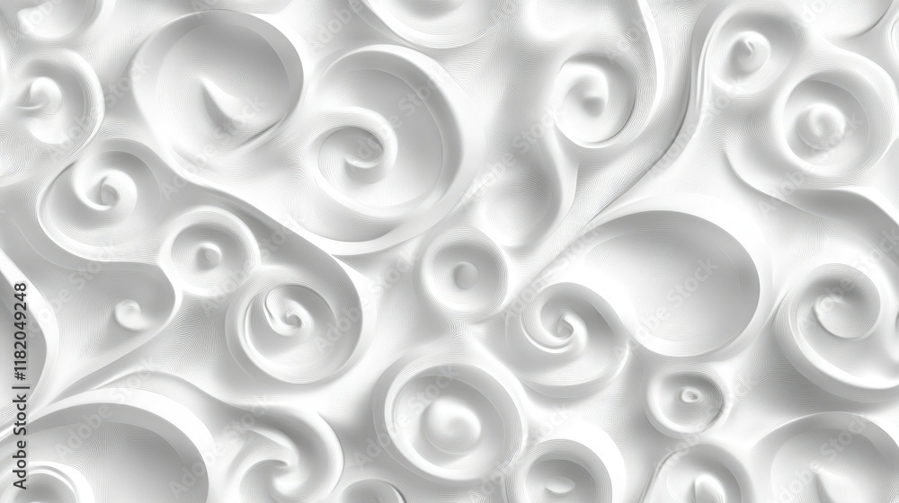 Poster abstract white 3d wave pattern with seamless continuity and softly sculpted shadows for a decorative