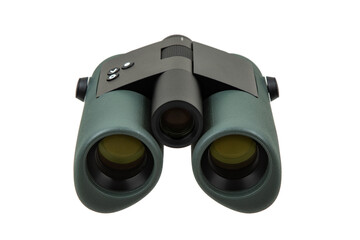 High-quality binoculars with green rubberized coating, black central focus wheel, and ergonomic...