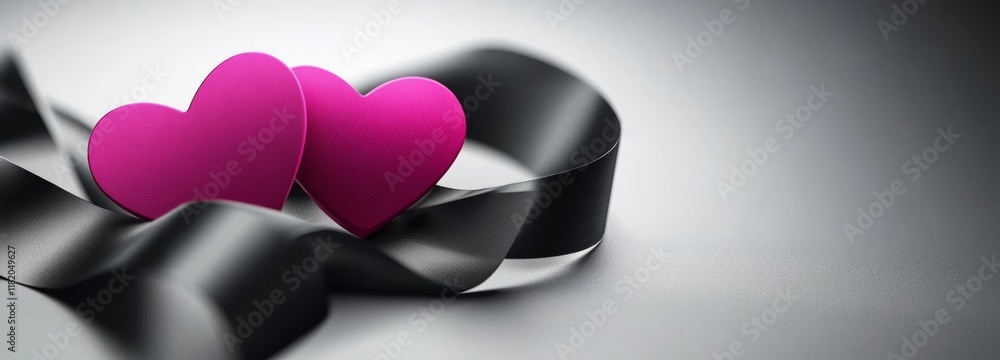 Poster continuous line heart shape border with a realistic paper heart on a white background, suitable for 