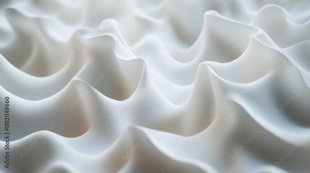 Poster continuous 3d white wave textures forming an elegant pattern with soft light and subtle shadow effec