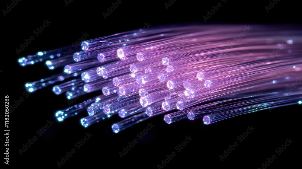 Poster dynamic fiber optic lines with glowing ends abstract art digital realm dark background illuminated p