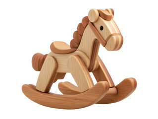 Timeless wooden rocking horse toy on a black background, classic icon of childhood