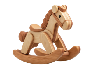 Timeless wooden rocking horse toy on a black background, classic icon of childhood