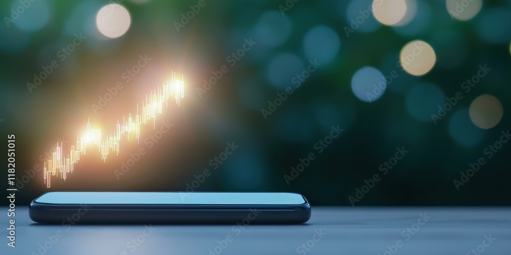 Poster smartphone with digital graph projected on screen
