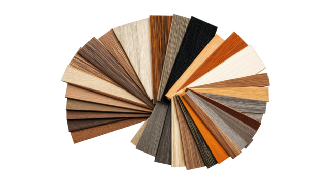 Chipboard laminate furniture material samples isolated on white and transparent background, cut out png