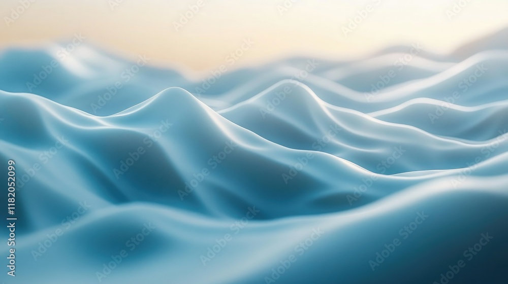 Poster minimalist 3d illustration of white flowing wave patterns with dynamic light and shadow interplay on
