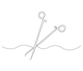 One continuous line drawing of medical scissors . Single line of medical scissors vector illustration