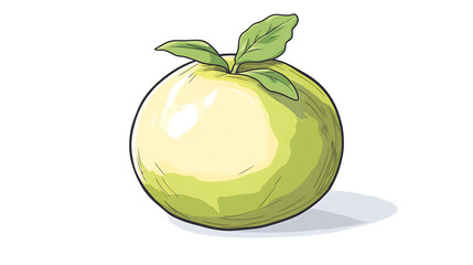 A stylized illustration of a green apple with leaves.