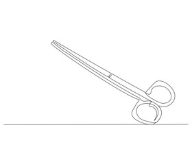 One continuous line drawing of medical scissors . Single line of medical scissors vector illustration